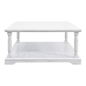 Delroy 34.6 in. Spray Paint White Square Solid Wood Top Coffee Table