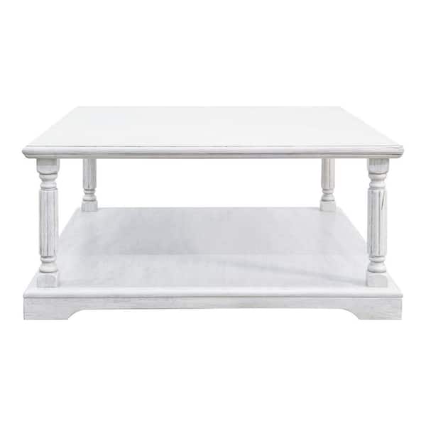 GALANO Delroy 34.6 in. Spray Paint White Square Solid Wood Top Coffee Table
