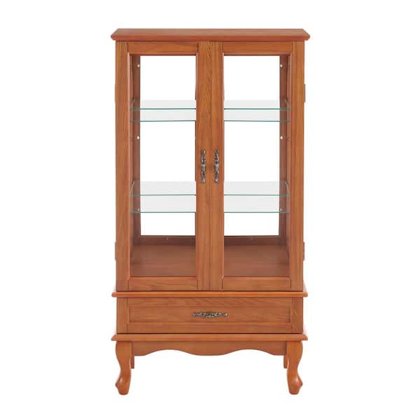 Unbranded 26 in. W x 11.81 in. D x 49.4 in. H Brown Linen Cabinet with Adjustable Glass Shelves 2 Doors 1 Drawer and Bulb
