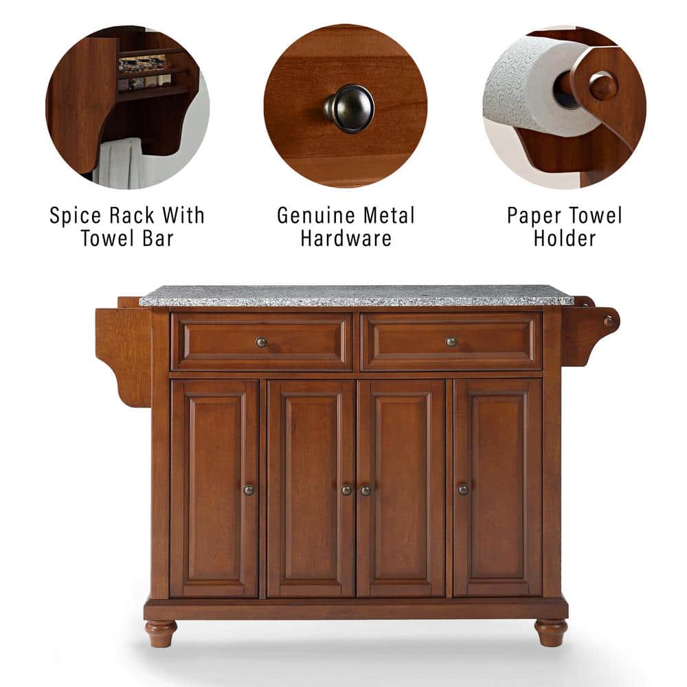 Cherry and Gray Granite Top Traditional Kitchen Island Cart