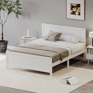 White Wood Frame Queen Size Platform Bed with Slats, Extra Support Legs