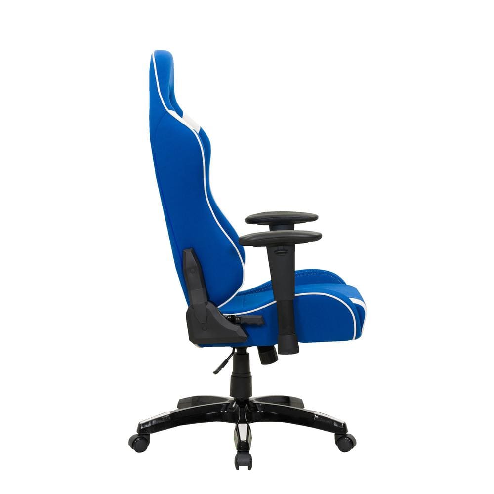 High-Performance Blue and White Ergonomic Gaming Chair with Adjustable Features