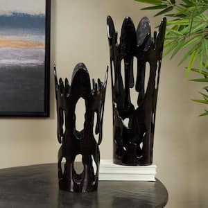 Black Drip Aluminum Decorative Vase with Melting Designed Body (Set of 2)