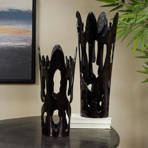 Litton Lane Black Drip Aluminum Decorative Vase with Melting Designed Body (Set of 2)