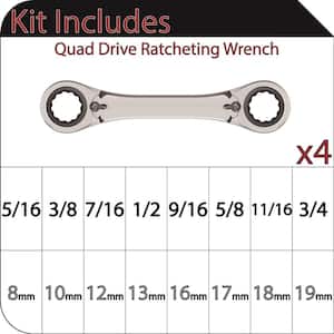 SAE/MM Quad Drive Ratcheting Wrench Set (4-Piece)