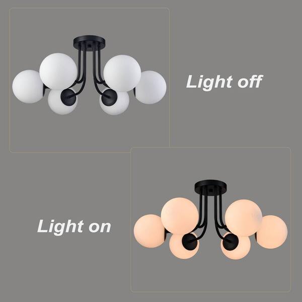 CLAXY 27.56 in. 6-Light Black Modern Semi-Flush Mount with CLAXY 27.56 in. 6-Light Black Modern Semi-Flush Mount with