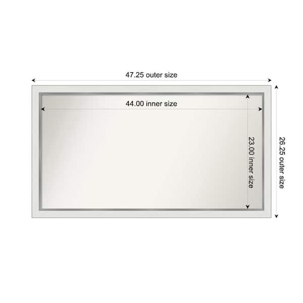Medium Rectangle Satin White Silver Casual Mirror (26 in. H x 47 in. W)