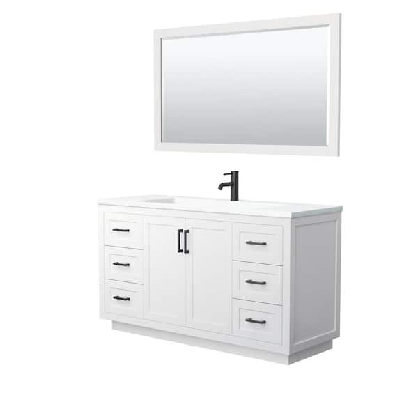 Wyndham Collection Miranda 60 in. W Single Bath Vanity in White with Solid Surface Vanity Top in White with White Basin and Mirror