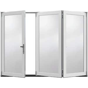 F-4500 107.5 in. x 80 in. White Right-Hand Folding Primed Fiberglass 3-Panel Patio Door Kit with Impact Glass