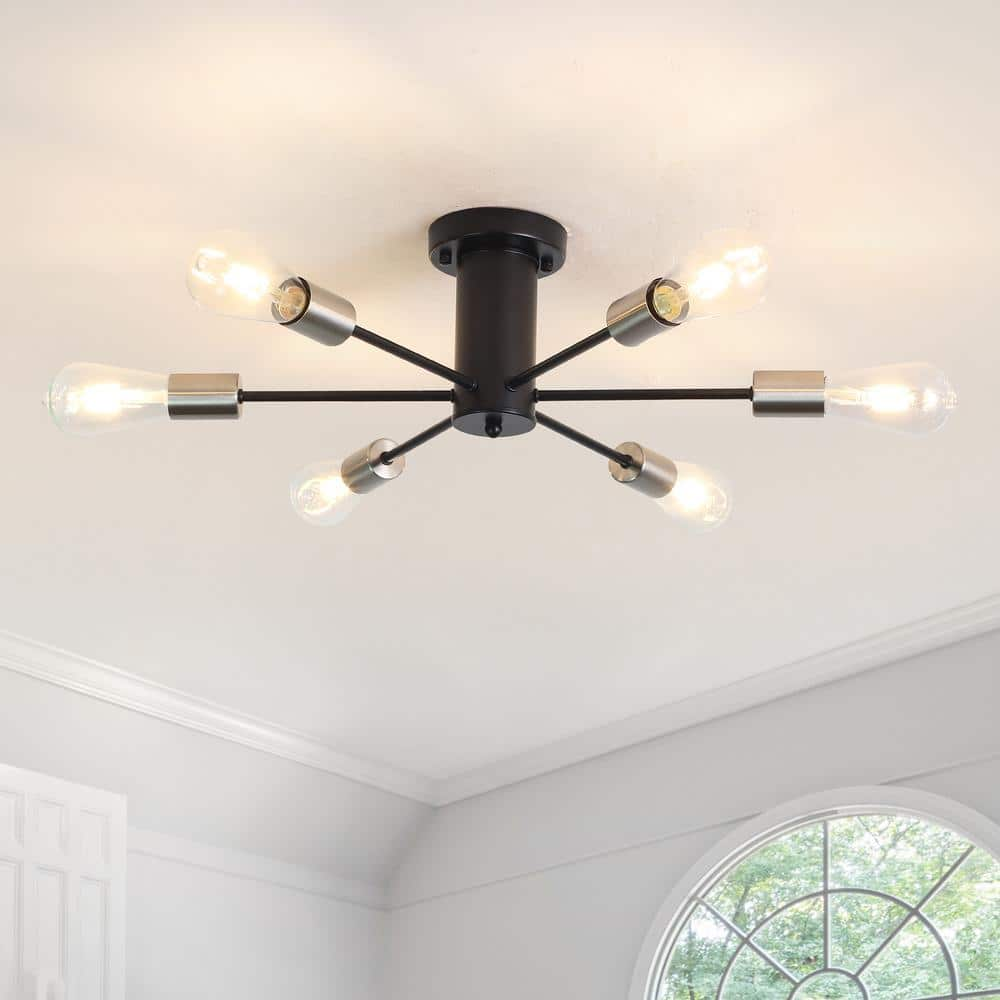 ZJVAIVE 21.81 in. 6-Light Black/Nickel Sputnik Semi- Flush Mount For ...