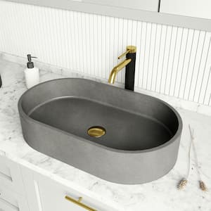 Concreto Stone 24 in. Concrete Oval Vessel Bathroom Sink in Gray with Lexington Faucet and Pop-Up Drain in Matte Gold