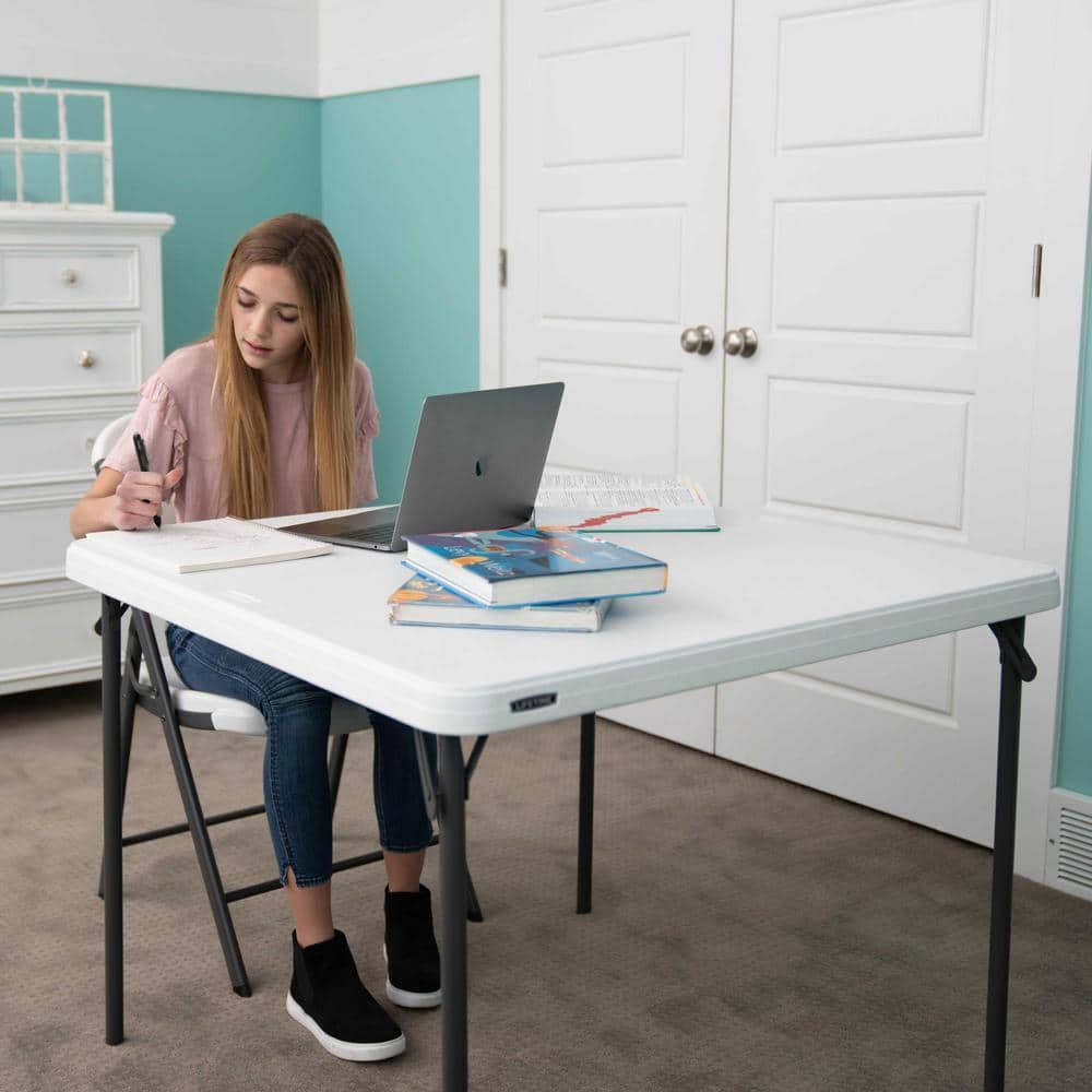 White Granite 37'' Square Folding Table with Powder Coated Legs