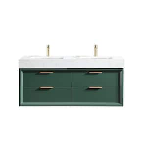 48 in. W x 20.9 in. D x 21.3 in. H Bath Vanity in Green with White Engineered Stone Top and Double Ceramic Sink
