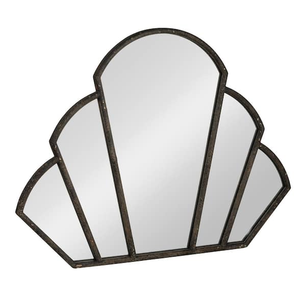 Storied Home 33.1 in. W x 25.6 in. H Metal Scallop Shaped Distressed Black Decorative Mirror