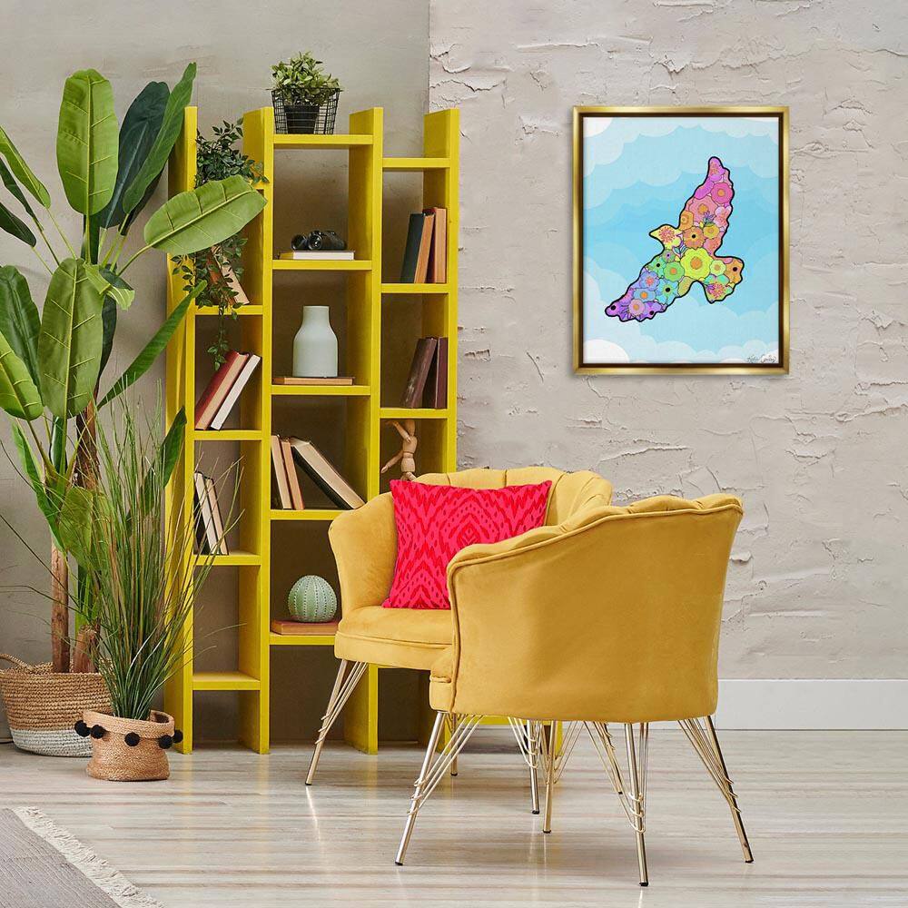 Bright Floral Bird Outline by Katie Conley Gold Floater Frame Animal Graphic Art Print 21 in. x 17 in. price history on PriceWatchPro
