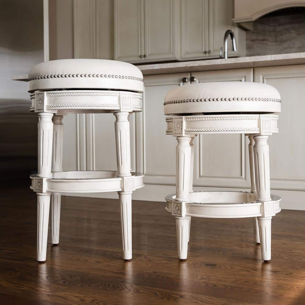 White Oak Backless Swivel Counter Stool with Upholstered Seat