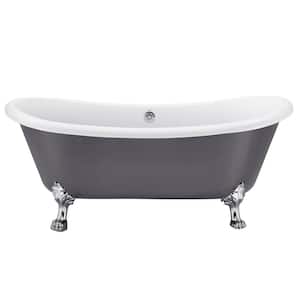 67 in. Acrylic Double Slipper Clawfoot Non-Whirlpool Bathtub in Grey