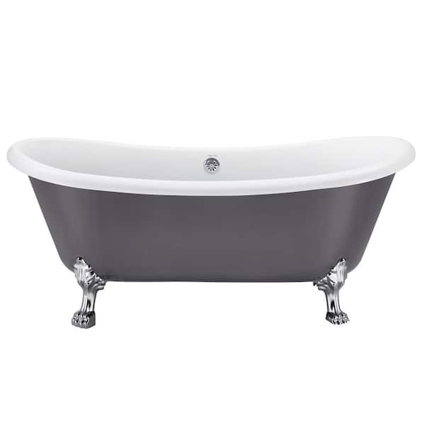 JimsMaison 67 in. Acrylic Double Slipper Clawfoot Non-Whirlpool Bathtub in Grey