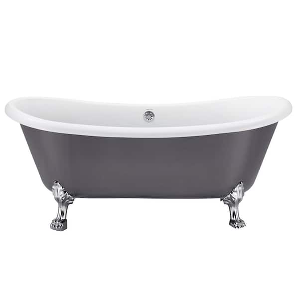 JimsMaison 67 in. Acrylic Double Slipper Clawfoot Non-Whirlpool Bathtub in Grey