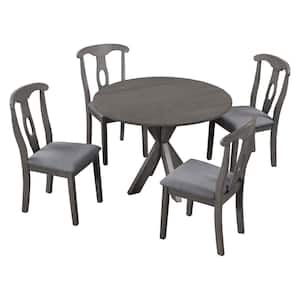 Farmhouse 5-Piece Round Gray Wood Top Dining Table Set Seats- 4