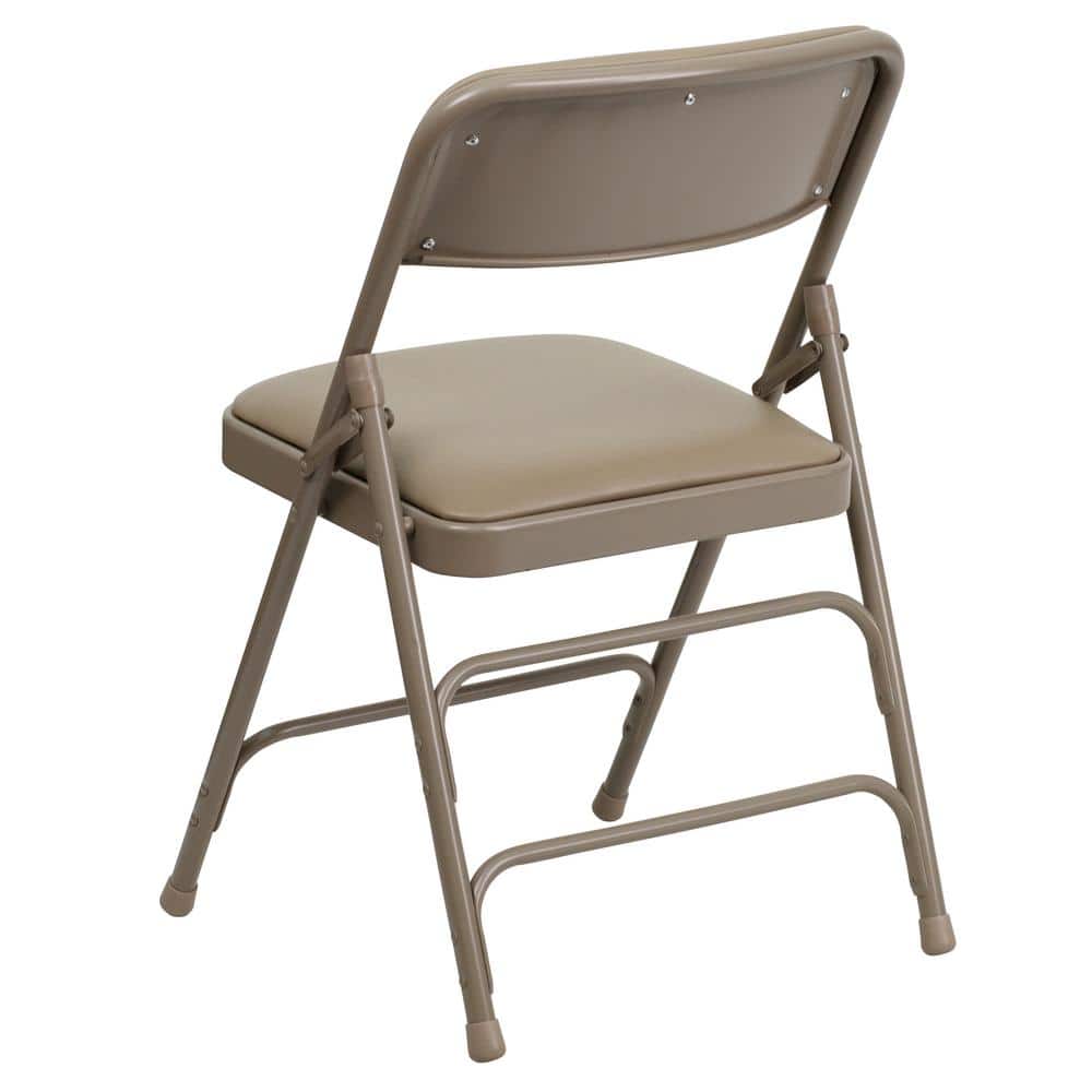 Flash Furniture HERCULES Series Curved Triple Braced & Double Hinged Beige Vinyl Metal Folding Chair