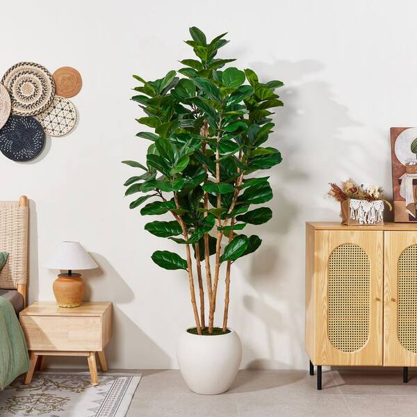 DR.Planzen Artificial 7 ft. Fiddle Leaf Fig Tree with White