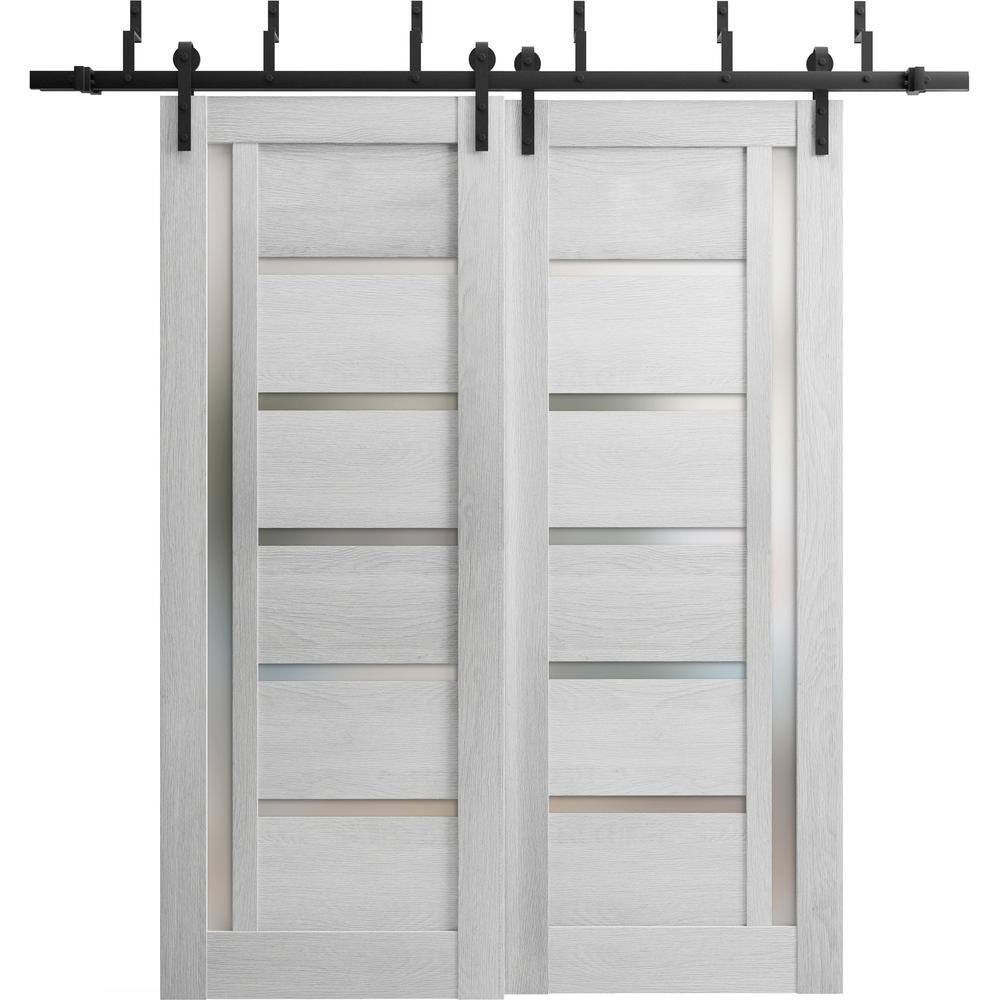 56 in. x 96 in. 2 Panel Frosted Glass Light Grey Oak Wood Sliding Barn Door with Hardware Kit price history on PriceWatchPro