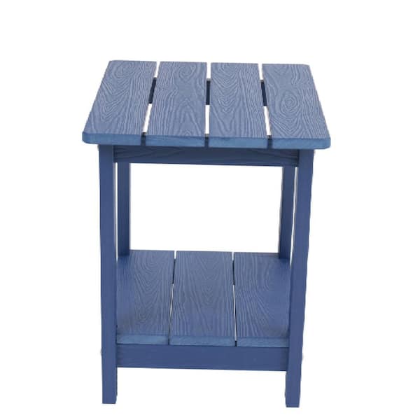 Blue Square HIPS Plastic 16.73 in. Tall Outdoor Side Table with Storage Shelf