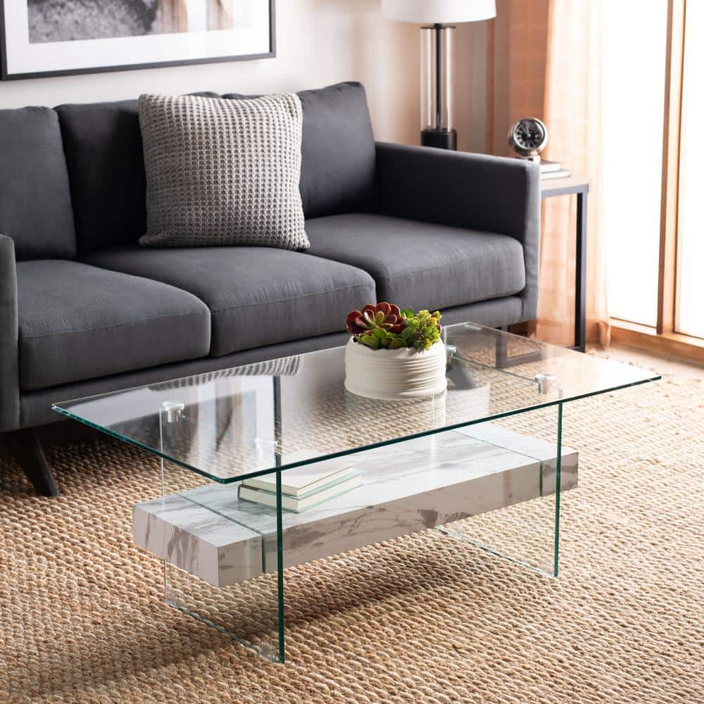 Kayley Rectangular Glass and Marble Coffee Table
