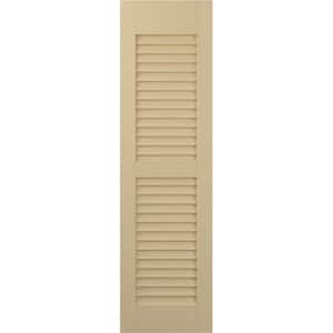 Americraft 12 in. W x 58 in. H 2-Equal Louver Exterior Real Wood Shutters Pair in Natural Twine