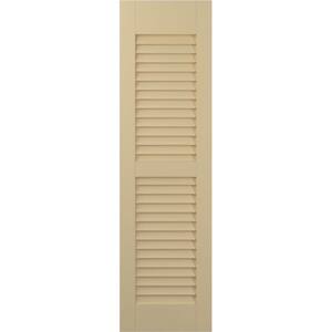Americraft 18 in. W x 37 in. H 2-Equal Louver Exterior Real Wood Shutters Pair in Natural Twine