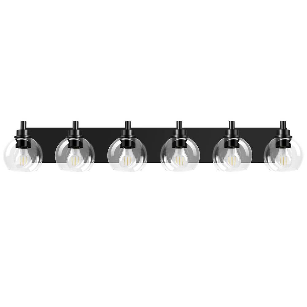 41 in. 6-Light Black Vanity Light with Globe Clear Glass Shade price history on PriceWatchPro