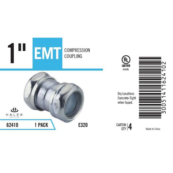 thumbnail image 2 of Halex 1-1/4 Inch EMT Compression Coupling - Galvanized Steel Electrical Conduit Connector 2 of 10