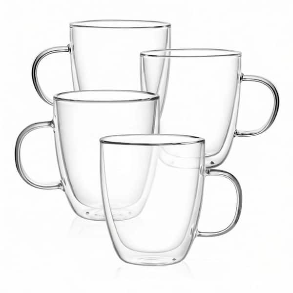 17 oz. Double Walled Insulated Clear Espresso/Cappuccino Cups with Handle, Large Glass Coffee Mugs (Set of 4)