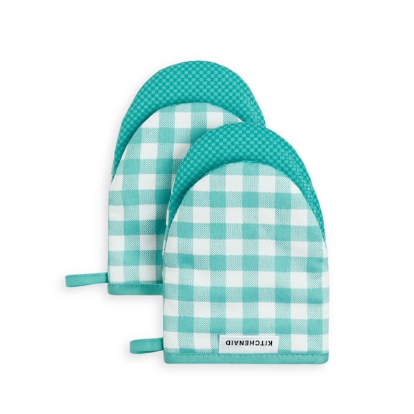 KitchenAid Gingham Cotton Aqua Mini Oven Mitt (2-Pack)