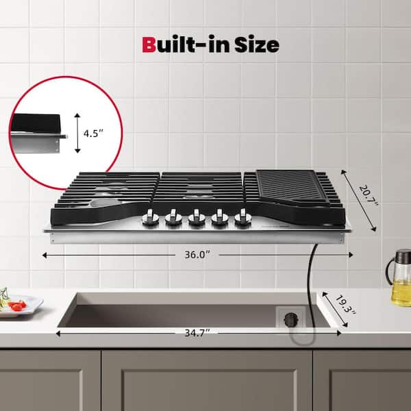 36 in. Built-In Gas Cooktop in Stainless Steel with 5-Burners