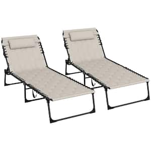 Folding Khaki Oxford Fabric Outdoor Tanning Chair with Padded Seat, Side Pocket and Headrest