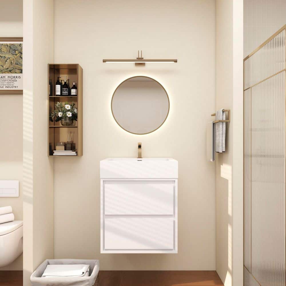 Saggie 24 in. W x 20 in. D x 28 in. H Single Sink Floating Bath Vanity in Gloss White with White Acrylic Top price history on PriceWatchPro
