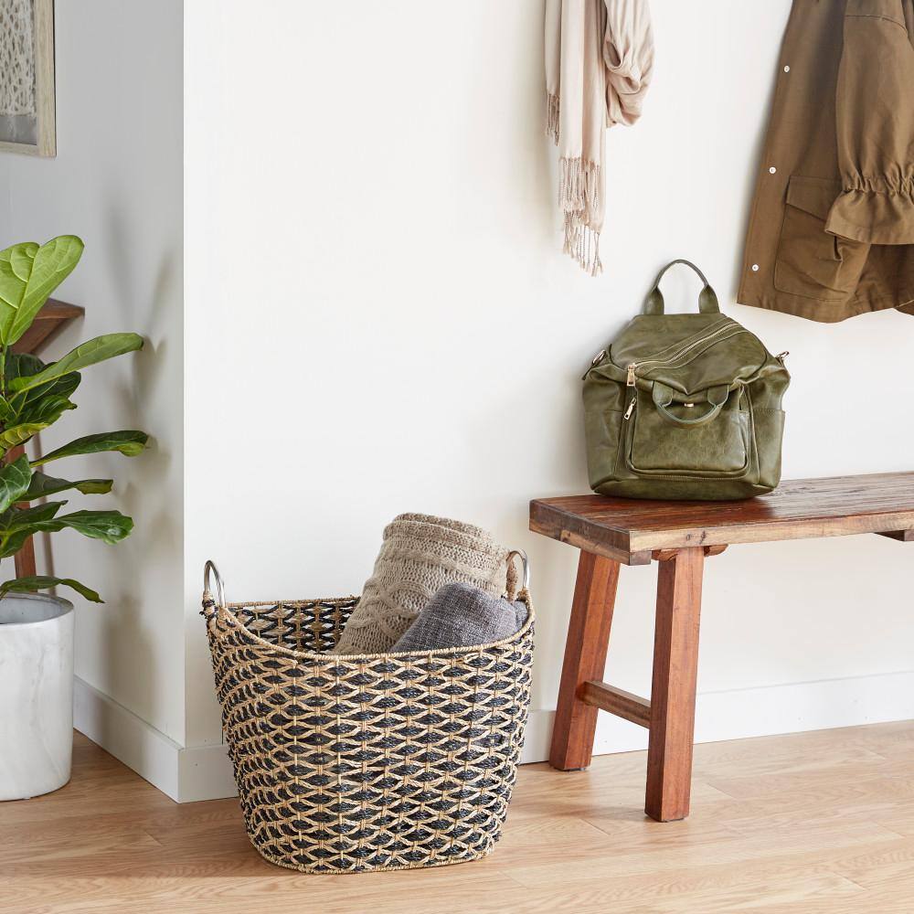 Round Seagrass 20.65" Storage Basket with Steel Handles