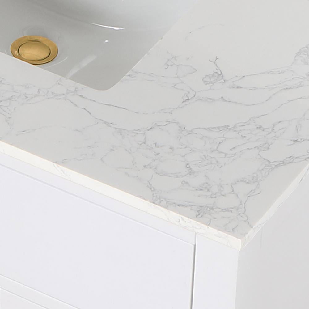 Gavino 36" White Wood Vanity with Stone Top and Mirror
