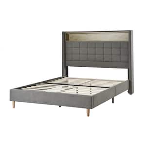 Candido Light Grey Modern 62" Queen- Bed with Power Outlets