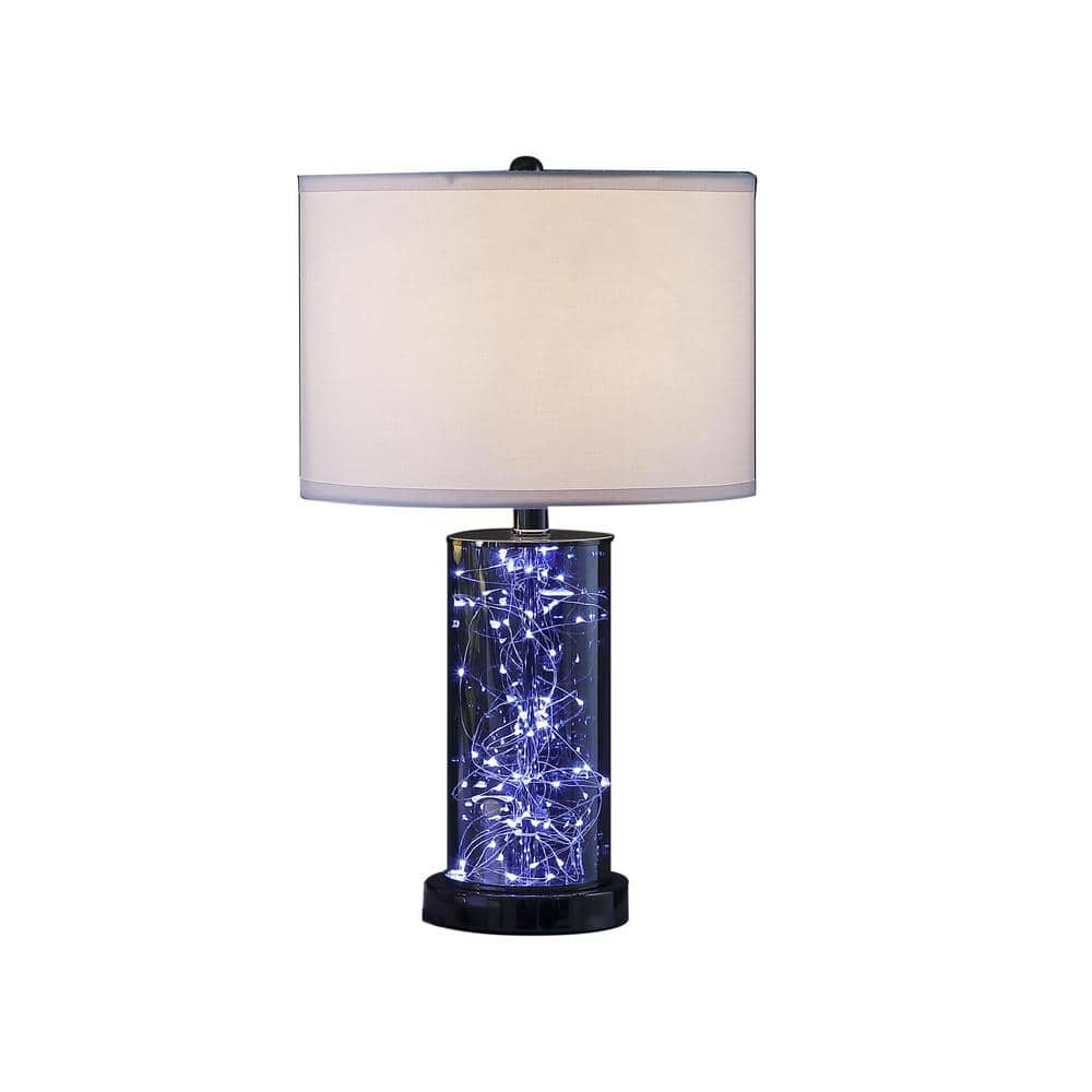 21.25" Black Chrome Cylinder Nightstand Lamp with LED Light
