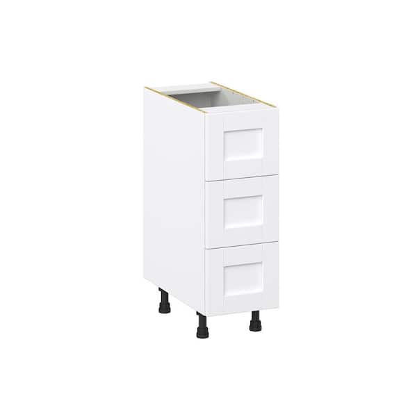 J COLLECTION Milton 12 in. W x 24 in. D x 34.5 in. H Assembled Shaker Drawer Base Kitchen Cabinet in Bright White with 3 Drawers