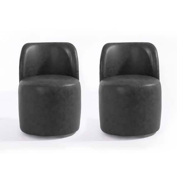 Uixe Black PU Leather Accent Barrel Chair (Set of 2)
