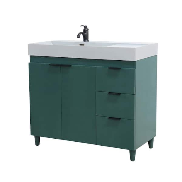 Bellaterra Home 39 in. W x 19 in. D x 36 in. H Single Sink Bath Vanity in Hunter Green with Light Gray Composite Granite Sink Top
