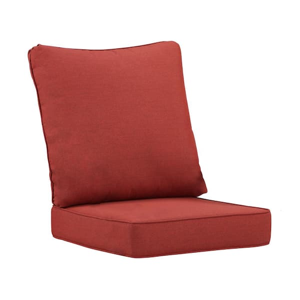 Dining Chair 26 x 24 Outdoor Patio Deep Seating Cushion Set in Red with Ties