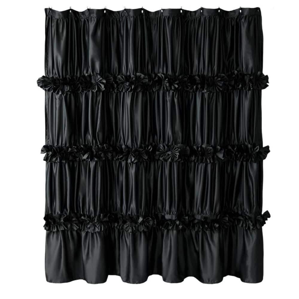 72 in. W x 72 in. L Polyester Ruffle Shower Curtain in Black with 12 Buttonholes, Vintage Handcrafted Bow Tie Curtain price history on PriceWatchPro