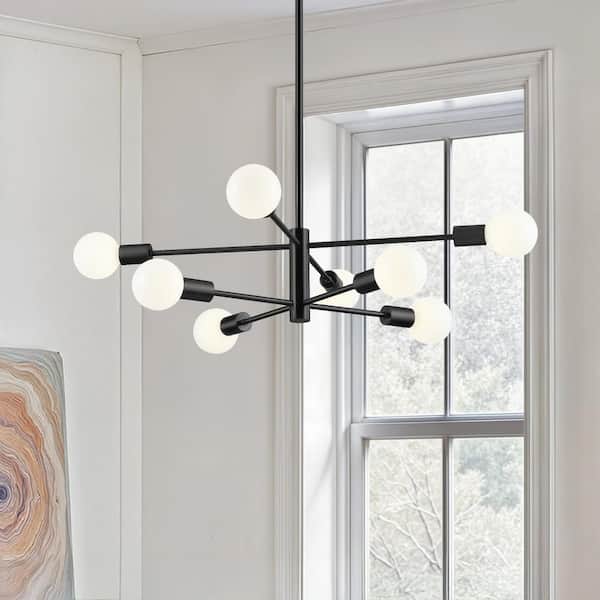 Merra 8-Light Black Modern Sputnik Chandelier for Dining Room with 4 Heights