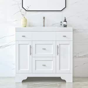 Agnea 36 in. W x 21 in. D x 35 in. H Single Sink Freestanding Bath Vanity in Matte White with White Quartz Top