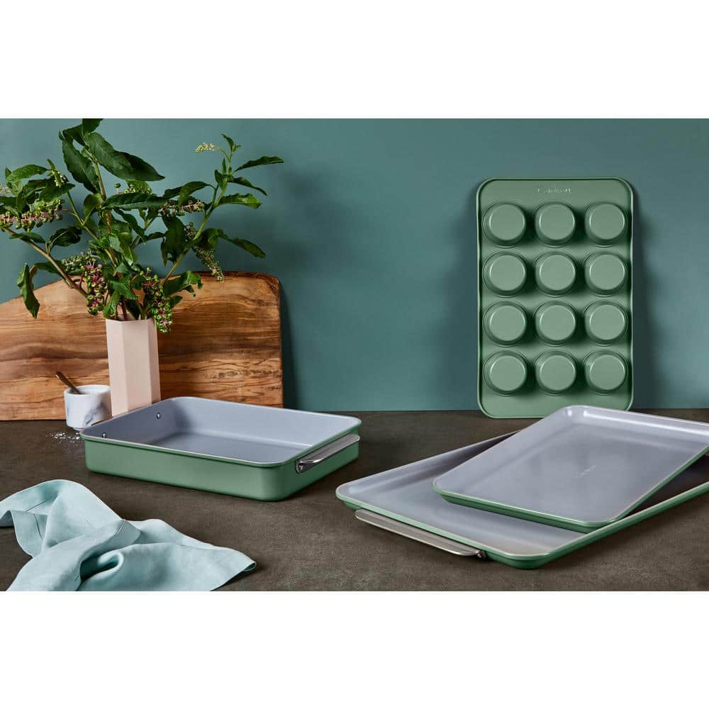 Sage Green Non-Stick Ceramic Bakeware Set with Aluminized Steel